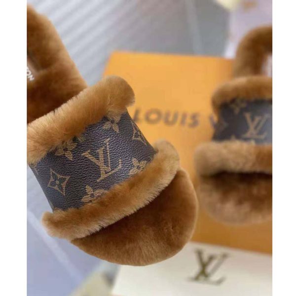 Louis Vuitton Women Lock It Flat Mule Mink Fur Patent Monogram Canvas (2)