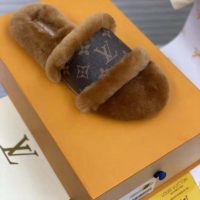 Louis Vuitton Women Lock It Flat Mule Mink Fur Patent Monogram Canvas