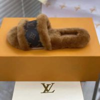 Louis Vuitton Women Lock It Flat Mule Mink Fur Patent Monogram Canvas