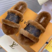 Louis Vuitton Women Lock It Flat Mule Mink Fur Patent Monogram Canvas