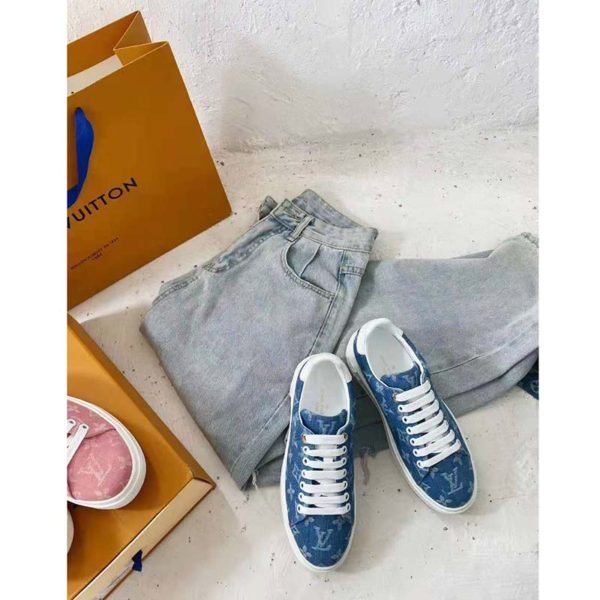 Louis Vuitton Women Time Out Sneaker Blue Monogram Denim (4)