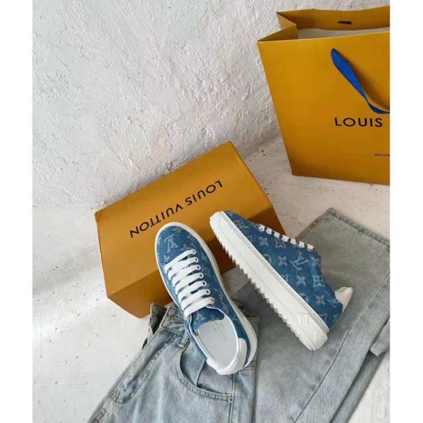 Louis Vuitton Women Time Out Sneaker Blue Monogram Denim (7)