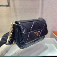 Prada Women Padded Leather Shoulder Bag Triangle-Stitched Padding-Black