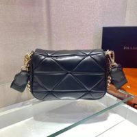 Prada Women Padded Leather Shoulder Bag Triangle-Stitched Padding-Black