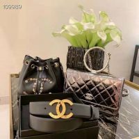 Chanel Women Calfskin & Gold-Tone Metal Black Belt