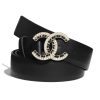 Chanel Women Calfskin Gold-Tone Metal Glass Pearls & Strass Belt Black