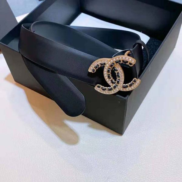 Chanel Women Calfskin Gold-Tone Metal Glass Pearls & Strass Belt Black (2)