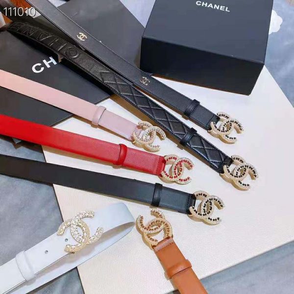 Chanel Women Calfskin Gold-Tone Metal Glass Pearls & Strass Belt Black (4)