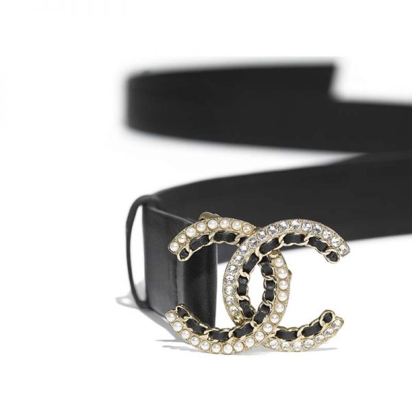 Chanel Women Calfskin Gold-Tone Metal Glass Pearls & Strass Belt Black (5)