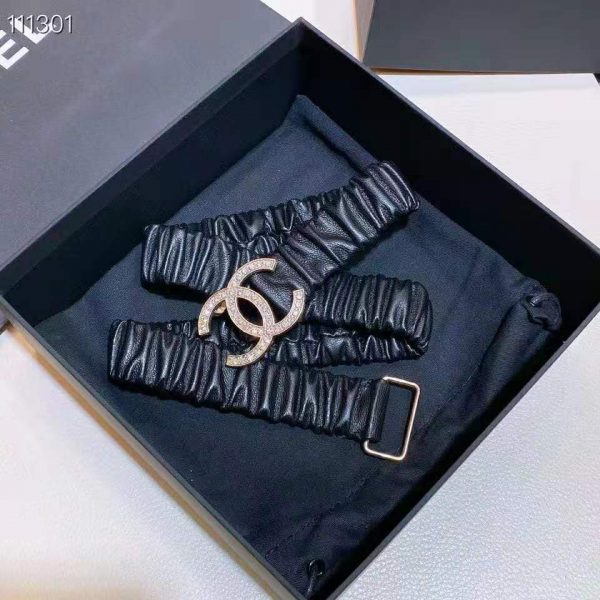 Chanel Women Calfskin Gold-Tone Metal Glass Pearls & Strass Black Belt (10)