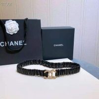 Chanel Women Calfskin Gold-Tone Metal Glass Pearls & Strass Black Belt