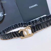 Chanel Women Calfskin Gold-Tone Metal Glass Pearls & Strass Black Belt