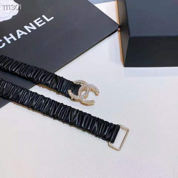 Chanel Women Calfskin Gold-Tone Metal Glass Pearls & Strass Black Belt (9)