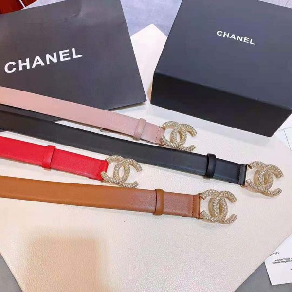 Chanel Women Calfskin Gold-Tone Metal & Strass Belt Black (1)