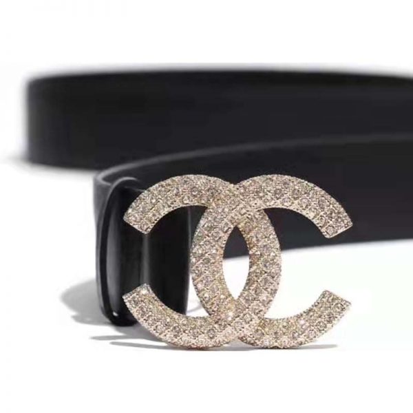 Chanel Women Calfskin Gold-Tone Metal & Strass Belt Black (3)