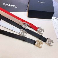 Chanel Women Calfskin Gold-Tone Metal & Strass Belt Black