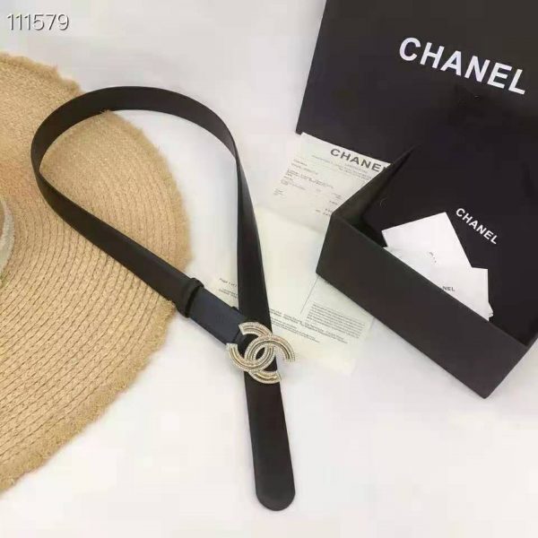 Chanel Women Calfskin Gold-Tone Metal & Strass Belt-Black (5)
