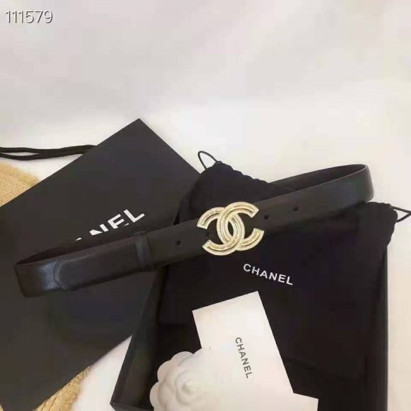 Chanel Women Calfskin Gold-Tone Metal & Strass Belt-Black (9)