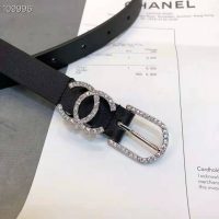 Chanel Women Calfskin & Silver-Tone Metal & Strass Black Belt