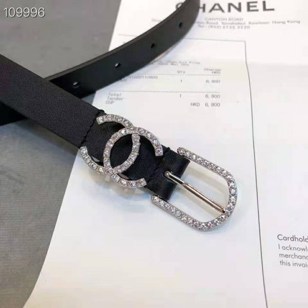 Chanel Women Calfskin & Silver-Tone Metal & Strass Black Belt (11)