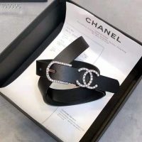 Chanel Women Calfskin & Silver-Tone Metal & Strass Black Belt
