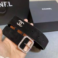 Chanel Women Goatskin Silver-Tone Metal & Strass Black Belt