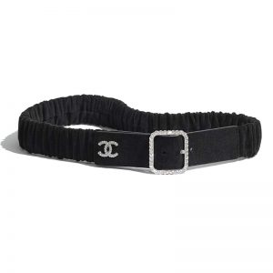 Chanel Women Goatskin Silver-Tone Metal & Strass Black Belt