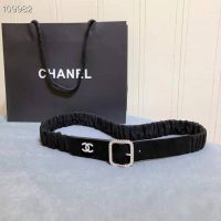 Chanel Women Goatskin Silver-Tone Metal & Strass Black Belt