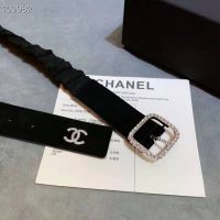Chanel Women Goatskin Silver-Tone Metal & Strass Black Belt