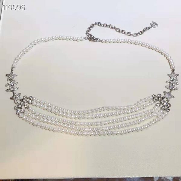 Chanel Women Gold-Tone Metal Pearls & Strass Silver & Crystal Belt (6)
