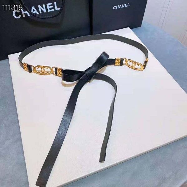 Chanel Women Lambskin & Gold Metal Black Belt (5)