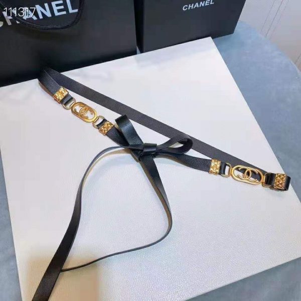 Chanel Women Lambskin & Gold Metal Black Belt (7)