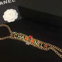 Chanel Women Metal & Natural Stones Gold Blue Red & Orange Belt