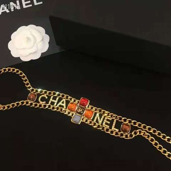 Chanel Women Metal & Natural Stones Gold Blue Red & Orange Belt (6)