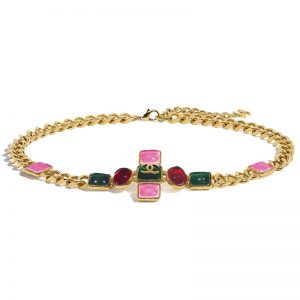 Chanel Women Metal & Resin Gold Green Burgundy & Pink Belt