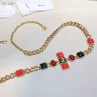 Chanel Women Metal & Resin Gold Green Burgundy & Pink Belt