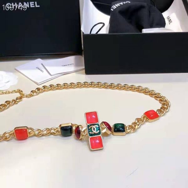 Chanel Women Metal & Resin Gold Green Burgundy & Pink Belt (8)