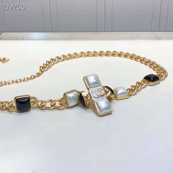 Chanel Women Metal & Resin Gold Pearly White & Black Belt (6)