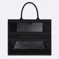 Dior Women Dior Book Tote Black Mesh Embroidery ‘Christian Dior’