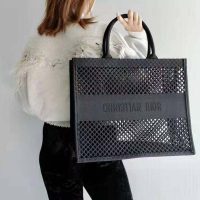 Dior Women Dior Book Tote Black Mesh Embroidery ‘Christian Dior’