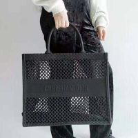 Dior Women Dior Book Tote Black Mesh Embroidery ‘Christian Dior’