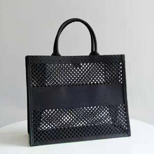 Dior Women Dior Book Tote Black Mesh Embroidery ‘Christian Dior’ (9)