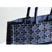 Dior Women Dior Book Tote Blue Cannage Embroidered Velvet