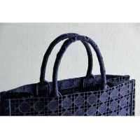 Dior Women Dior Book Tote Blue Cannage Embroidered Velvet