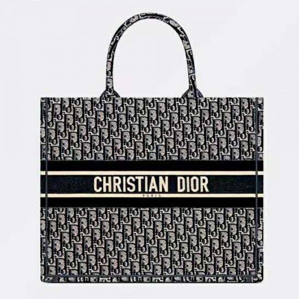 Dior Women Dior Book Tote Blue Dior Oblique Embroidery