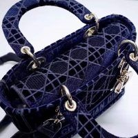 Dior Women Medium Lady D-Lite Bag Blue Cannage Embroidered Velvet