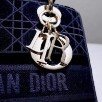 Dior Women Medium Lady D-Lite Bag Blue Cannage Embroidered Velvet