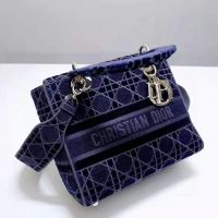 Dior Women Medium Lady D-Lite Bag Blue Cannage Embroidered Velvet