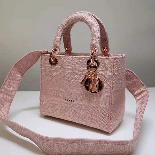 Dior Women Medium Lady D-Lite Bag Bois De Rose Cannage Embroidery (11)