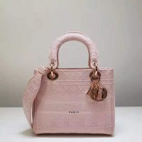 Dior Women Medium Lady D-Lite Bag Bois De Rose Cannage Embroidery